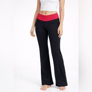 Lucy Power Cardio Pants Black Red/ pink Waistband Mid-Rise Bootcut Size M